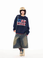 Vintage Letter Knit Relaxed Sweater   OL2062