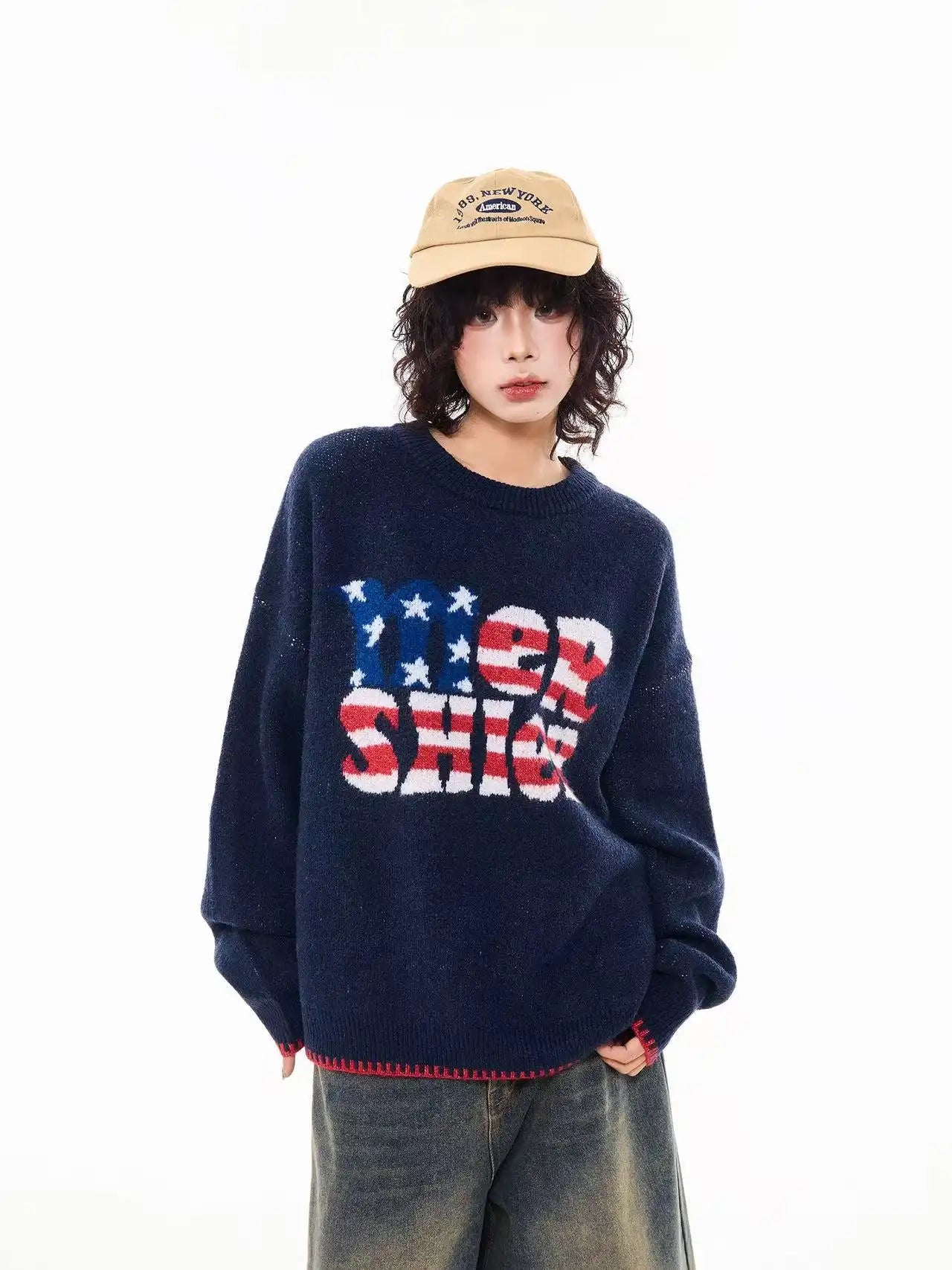 Vintage Letter Knit Relaxed Sweater   OL2062