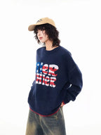 Vintage Letter Knit Relaxed Sweater   OL2062