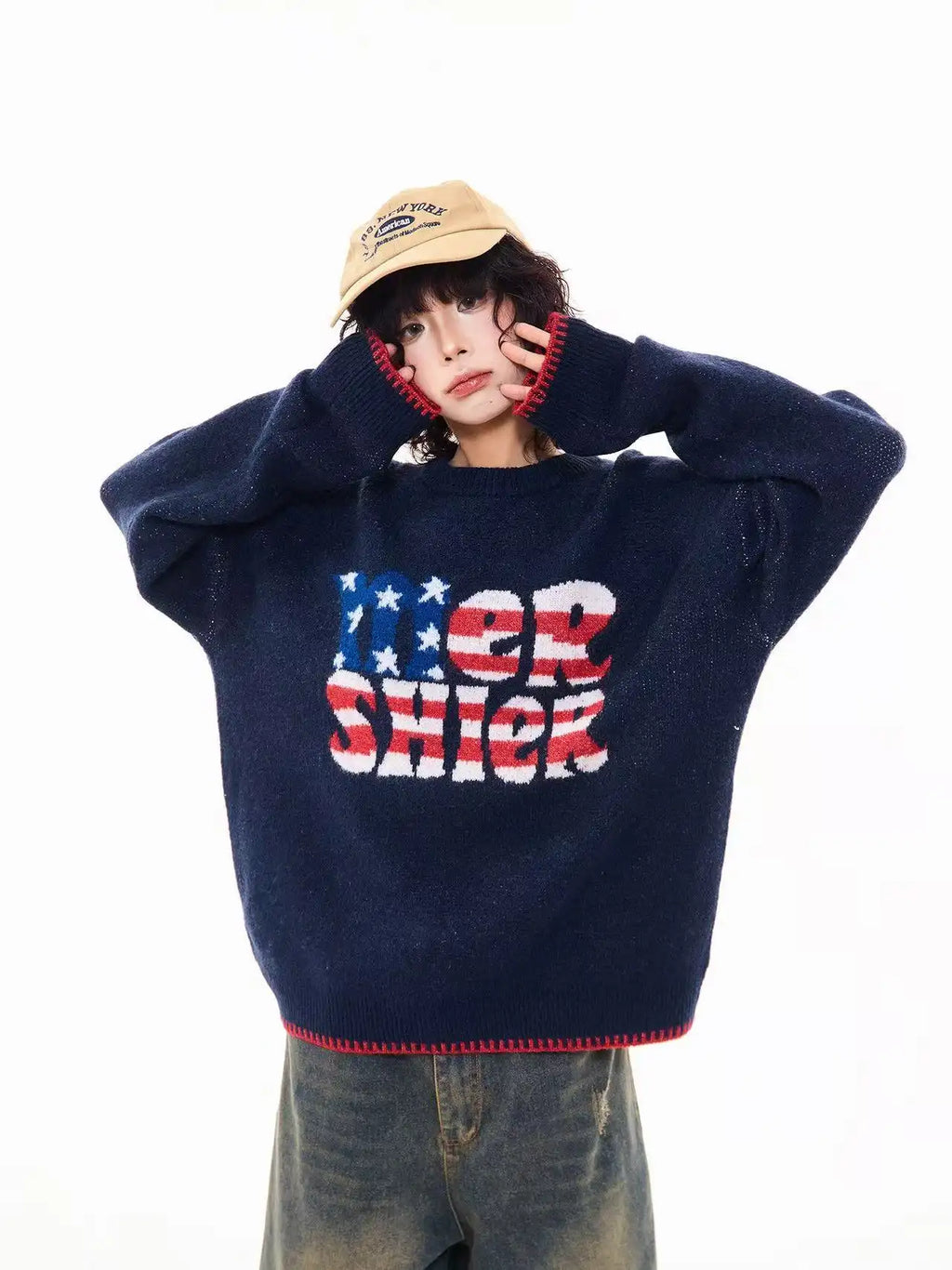 Vintage Letter Knit Relaxed Sweater   OL2062