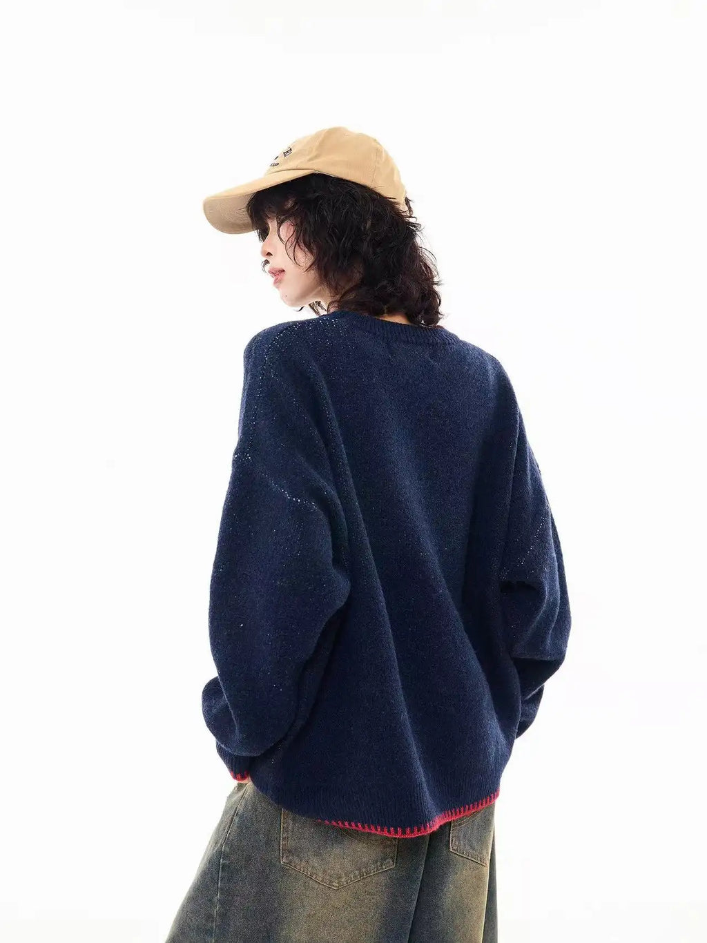 Vintage Letter Knit Relaxed Sweater   OL2062