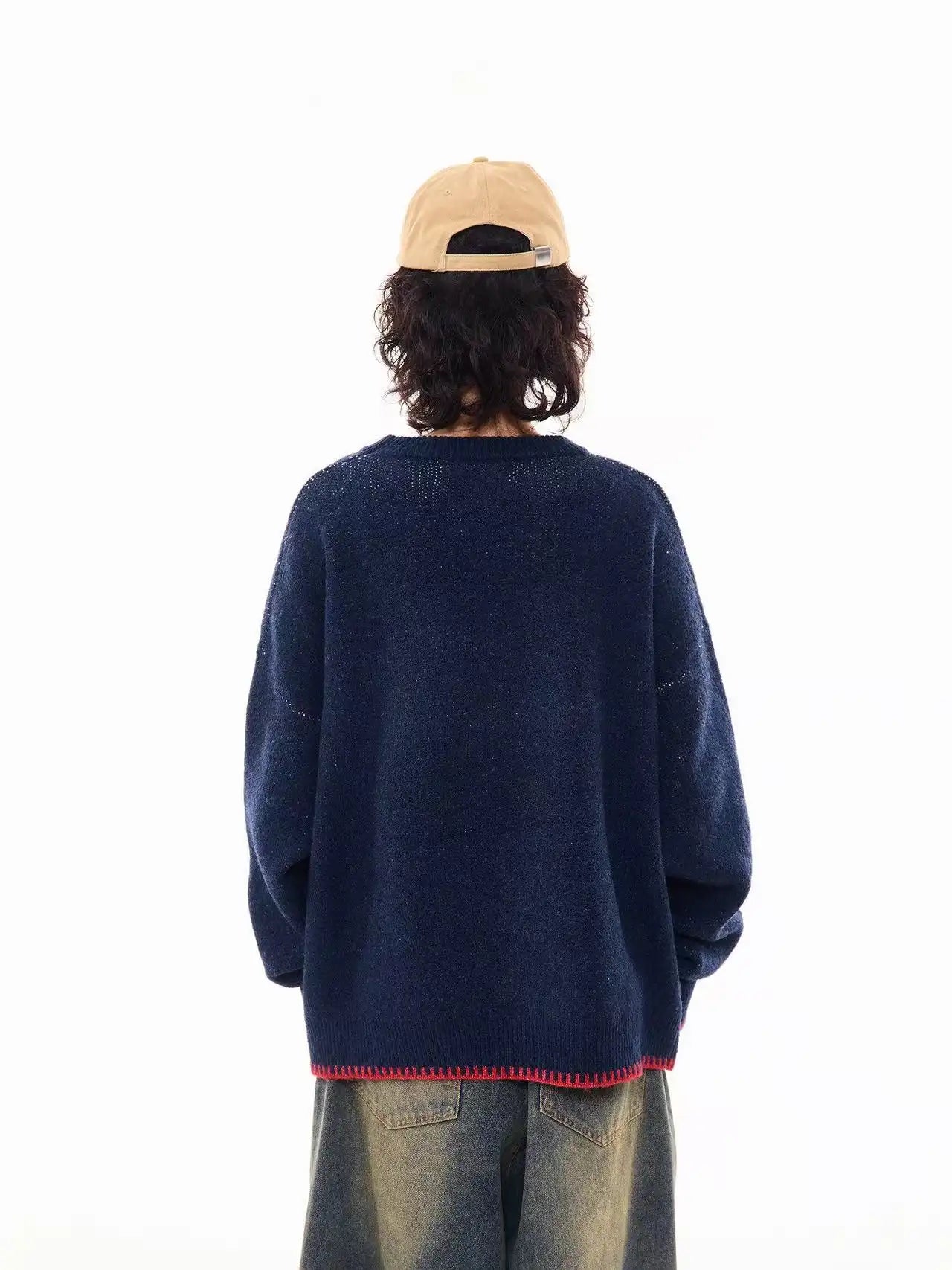 Vintage Letter Knit Relaxed Sweater   OL2062