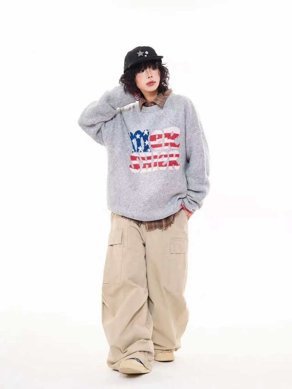 Vintage Letter Knit Relaxed Sweater   OL2062