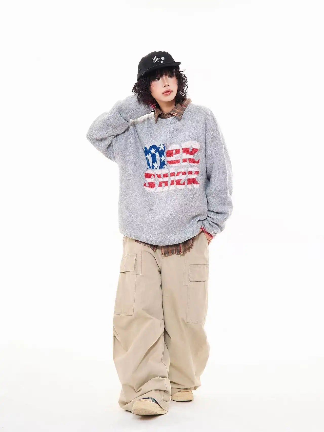 Vintage Letter Knit Relaxed Sweater   OL2062