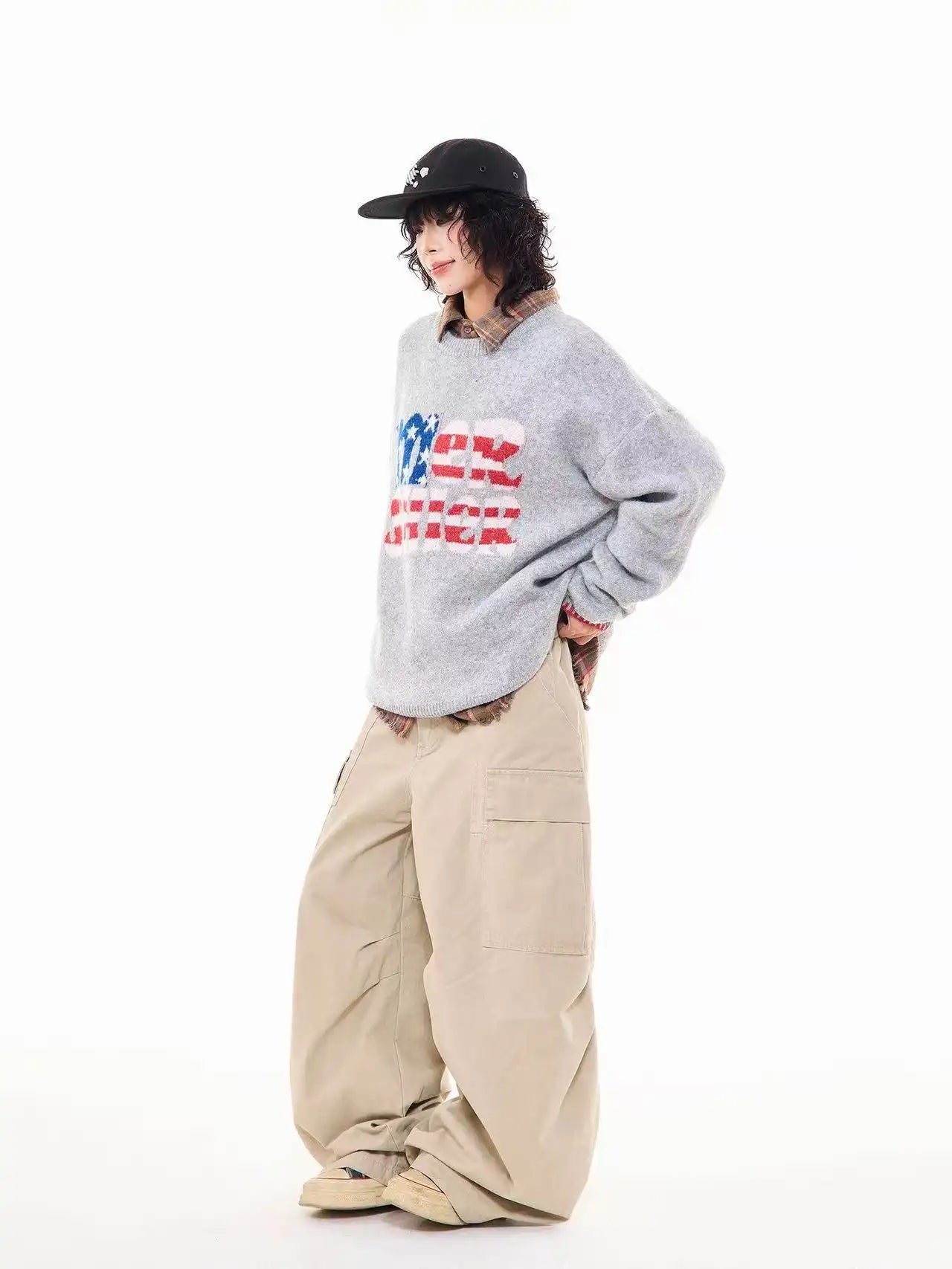 Vintage Letter Knit Relaxed Sweater   OL2062