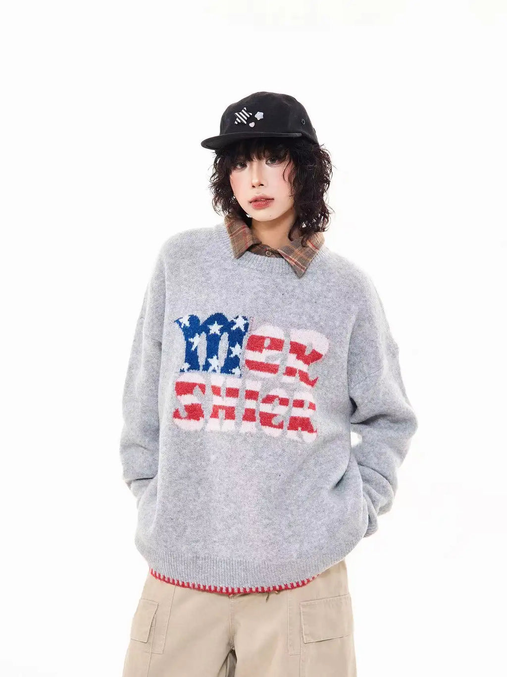 Vintage Letter Knit Relaxed Sweater   OL2062