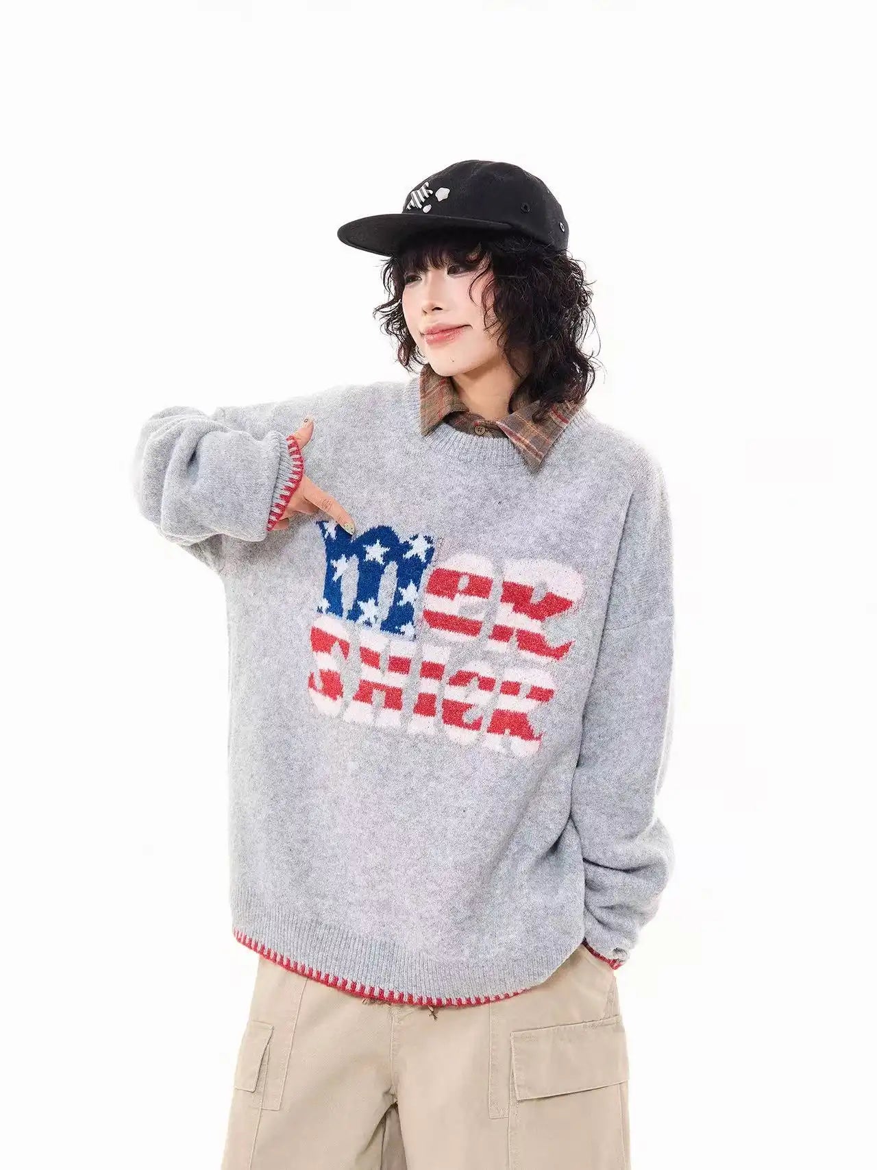 Vintage Letter Knit Relaxed Sweater   OL2062