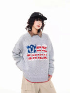 Vintage Letter Knit Relaxed Sweater   OL2062