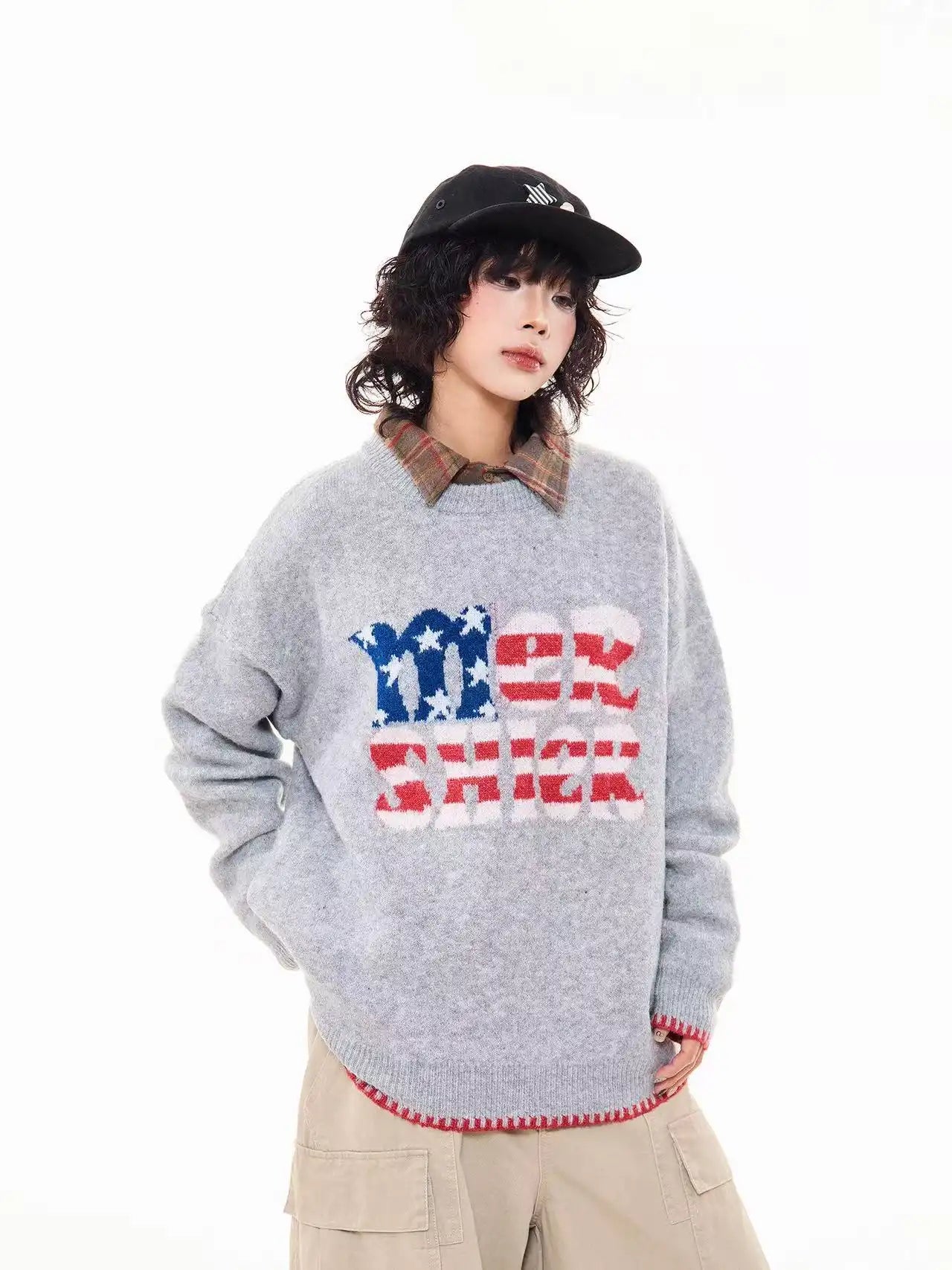 Vintage Letter Knit Relaxed Sweater   OL2062