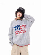 Vintage Letter Knit Relaxed Sweater   OL2062