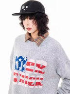 Vintage Letter Knit Relaxed Sweater   OL2062