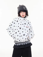 All Over Star Print Stand Collar Padded Jacket   OL2063
