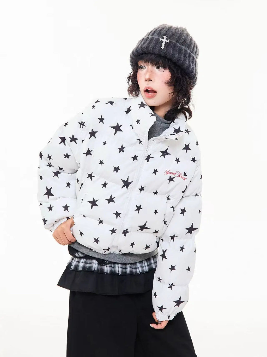 All Over Star Print Stand Collar Padded Jacket   OL2063