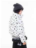 All Over Star Print Stand Collar Padded Jacket   OL2063