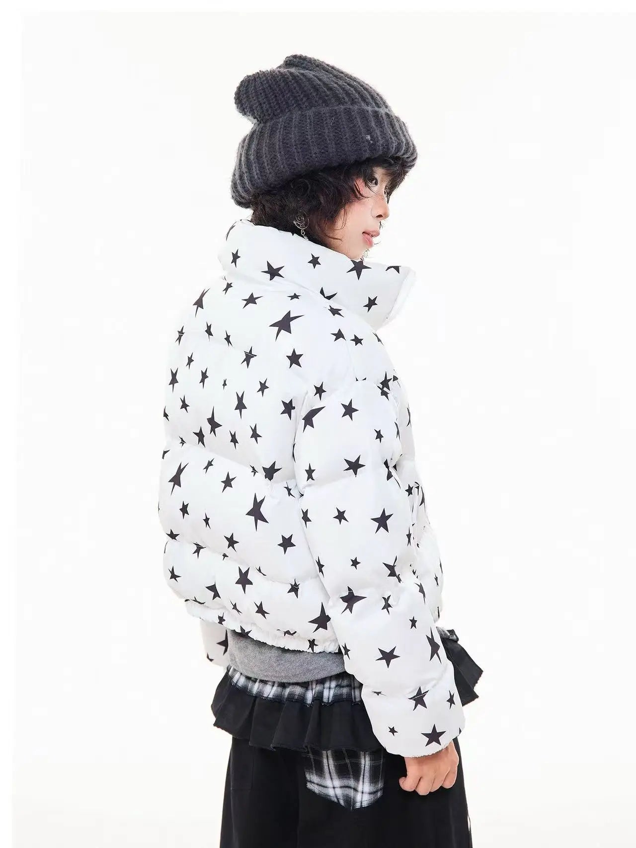All Over Star Print Stand Collar Padded Jacket   OL2063