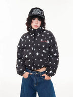 All Over Star Print Stand Collar Padded Jacket   OL2063