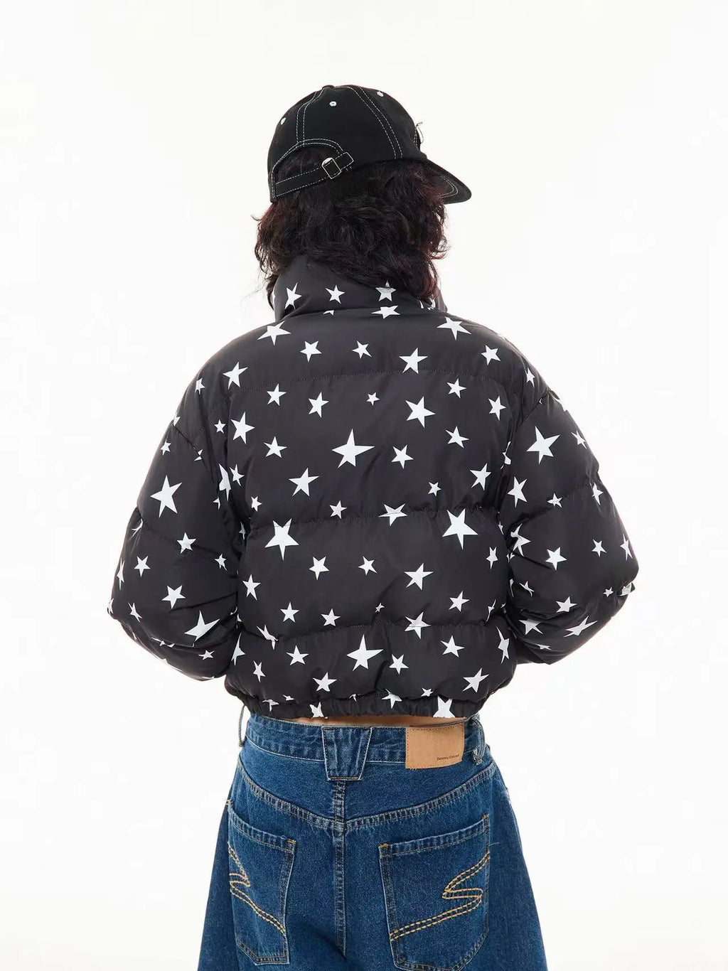 All Over Star Print Stand Collar Padded Jacket   OL2063
