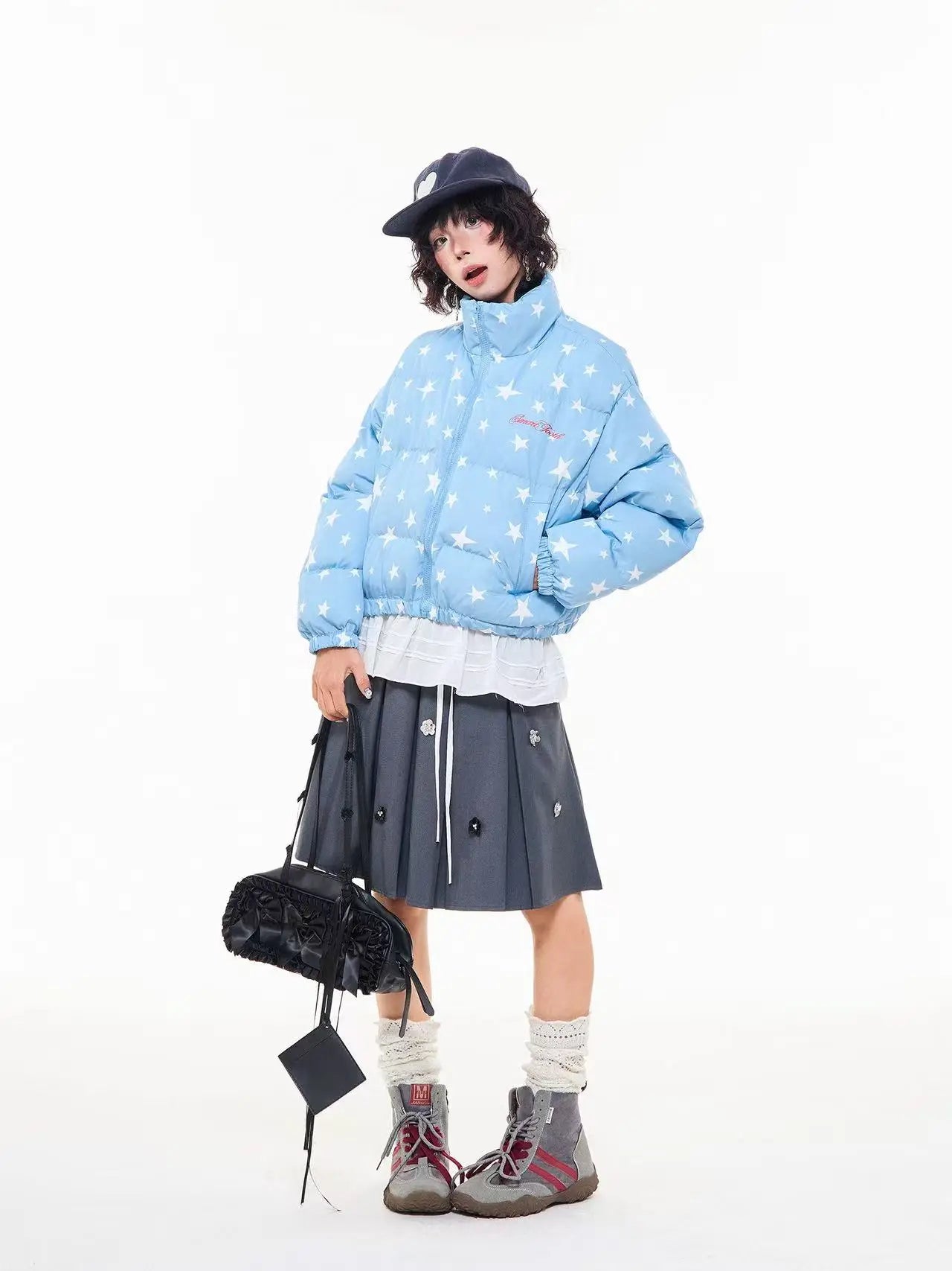 All Over Star Print Stand Collar Padded Jacket   OL2063