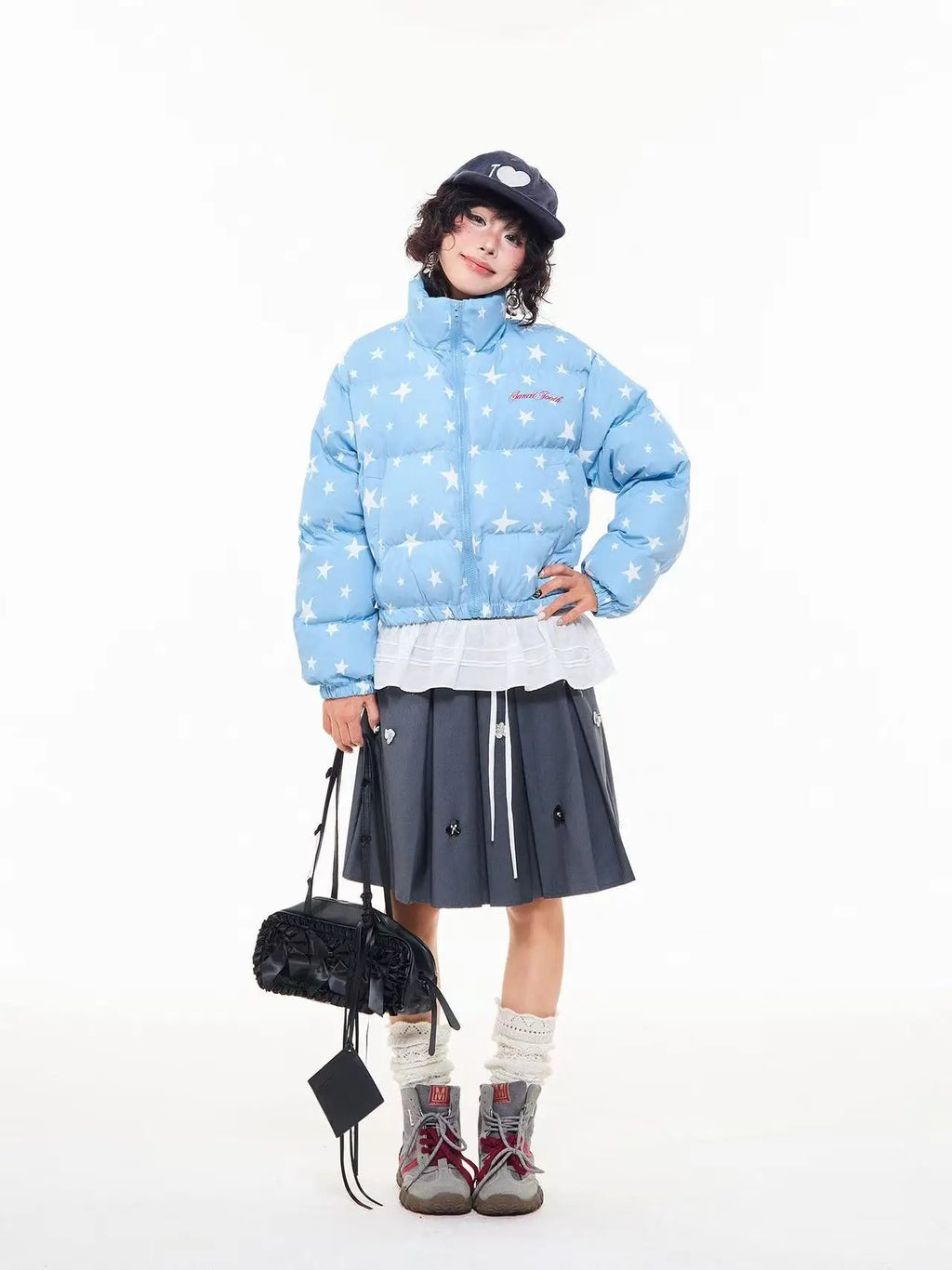 All Over Star Print Stand Collar Padded Jacket   OL2063