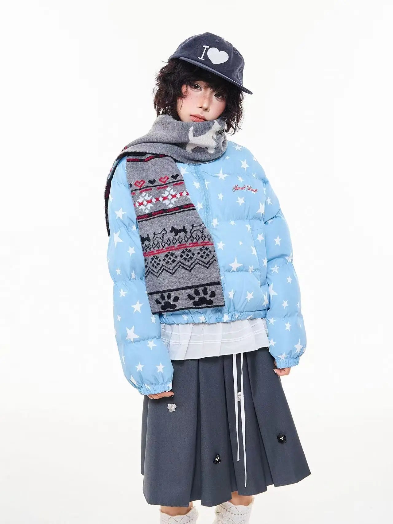 All Over Star Print Stand Collar Padded Jacket   OL2063