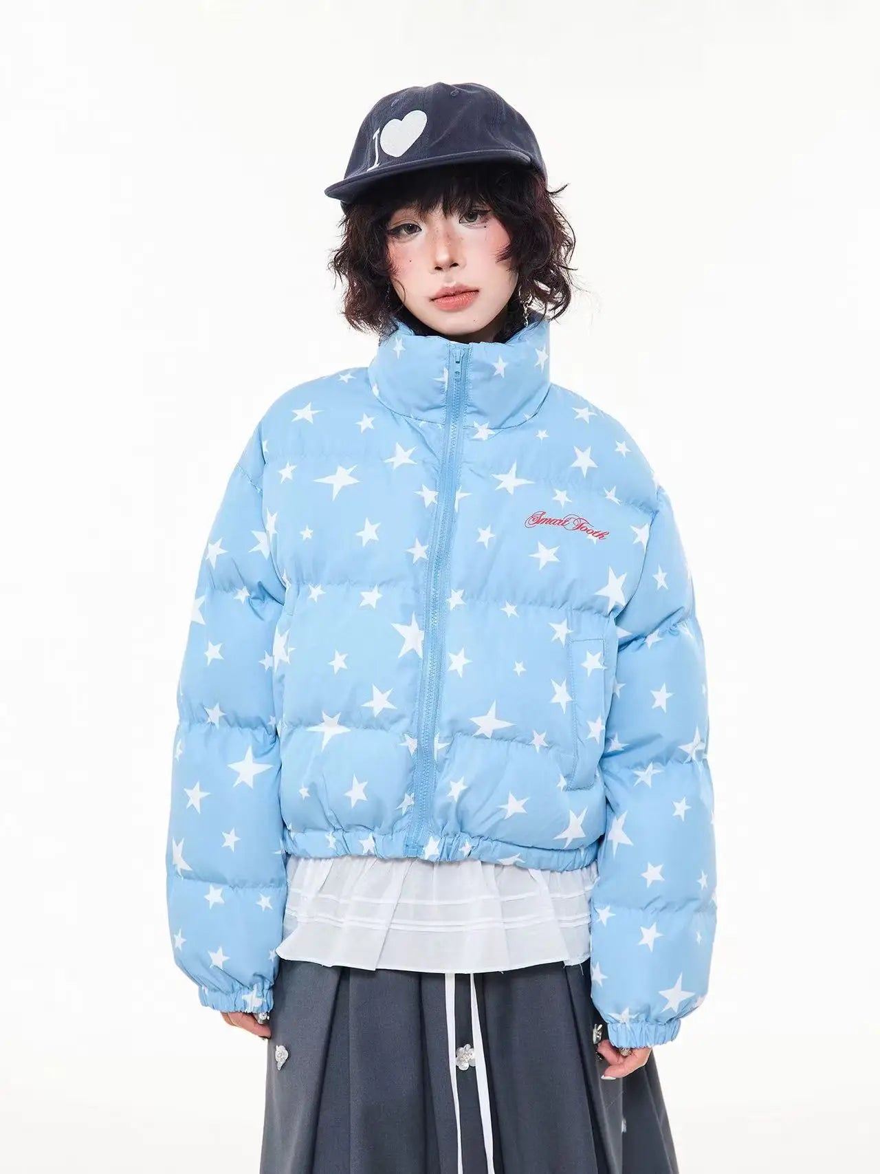 All Over Star Print Stand Collar Padded Jacket oliviroa オリヴィオラ