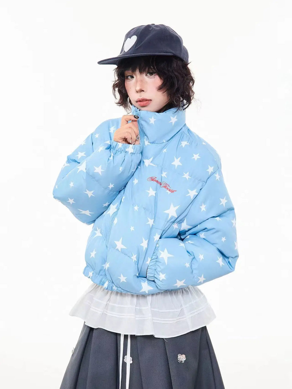 All Over Star Print Stand Collar Padded Jacket   OL2063