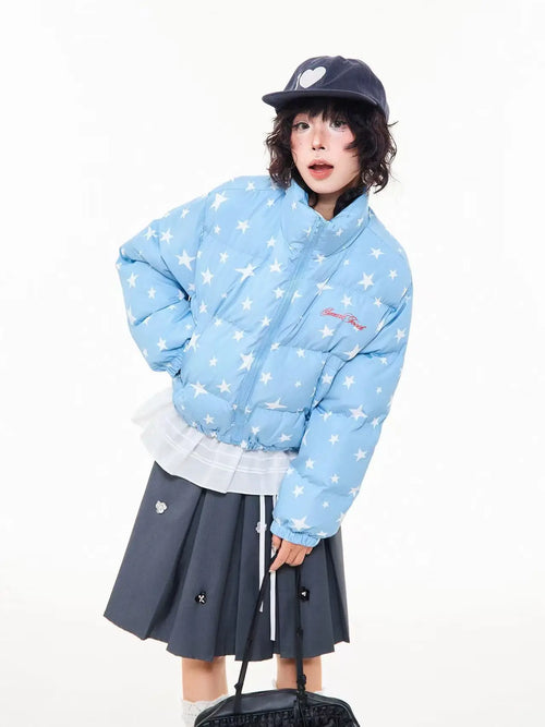 All Over Star Print Stand Collar Padded Jacket   oliviroa オリヴィオラ
