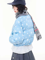 All Over Star Print Stand Collar Padded Jacket   OL2063