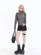 Cable High Neck Cropped Cardigan  OL2064