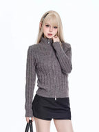 Cable High Neck Cropped Cardigan  OL2064