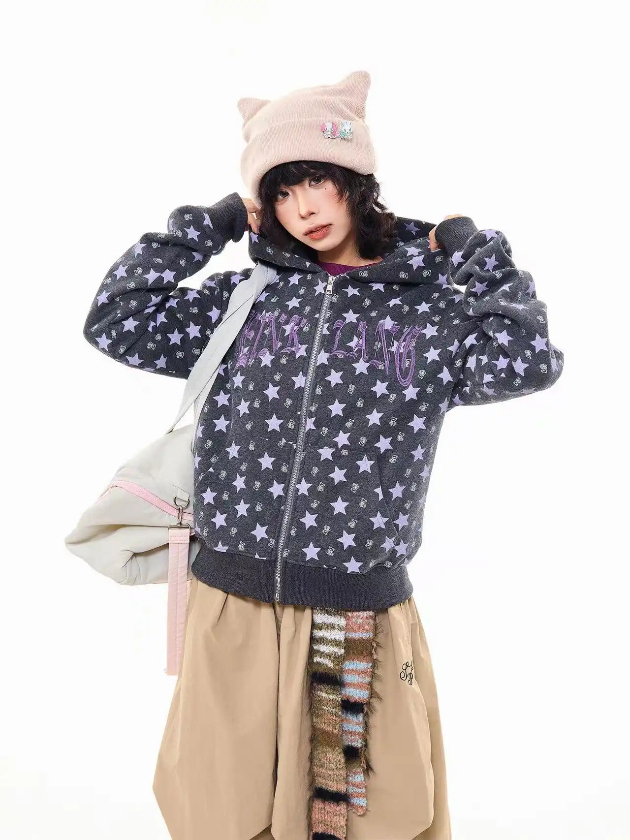 All Over Star Print Hoodie Jacket  OL2065