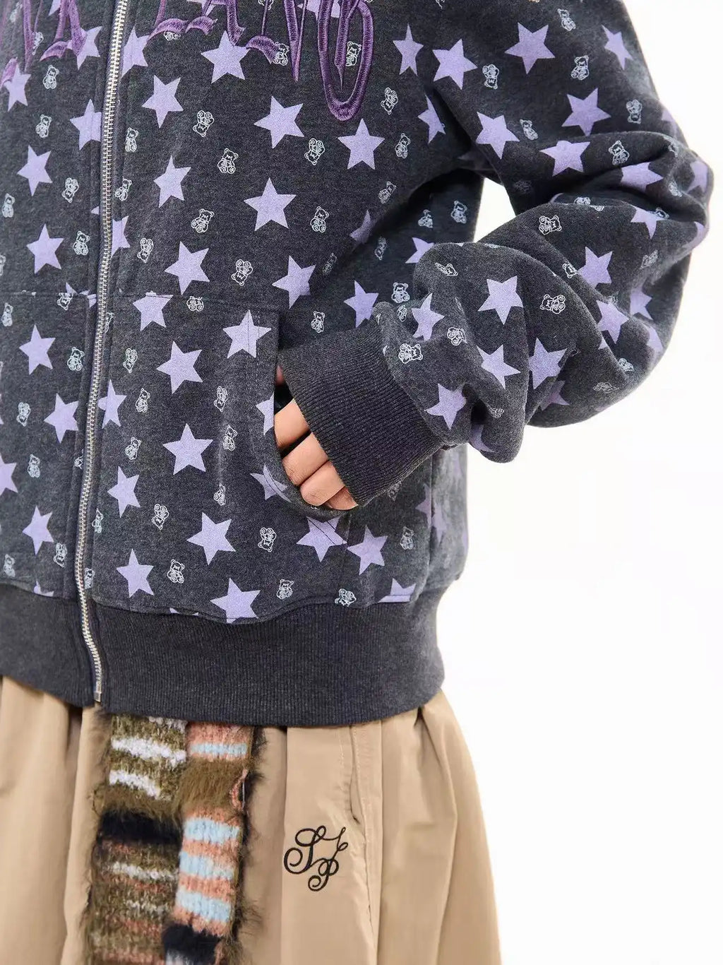 All Over Star Print Hoodie Jacket  OL2065