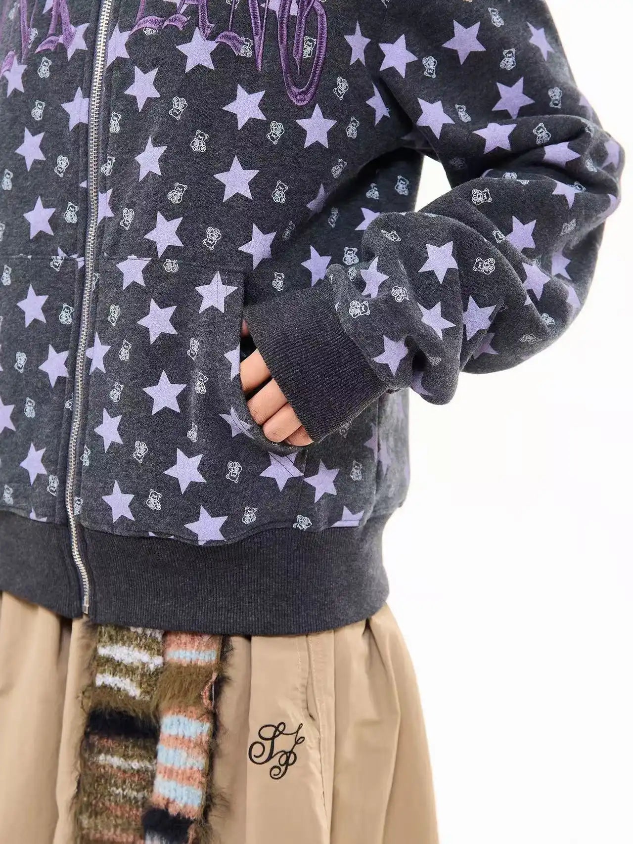 All Over Star Print Hoodie Jacket  OL2065