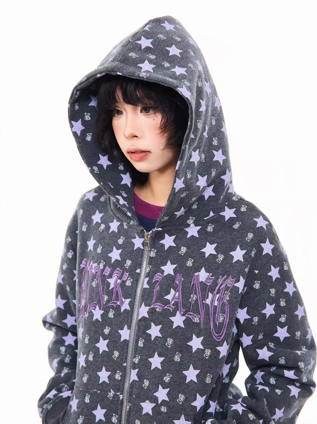 All Over Star Print Hoodie Jacket  OL2065