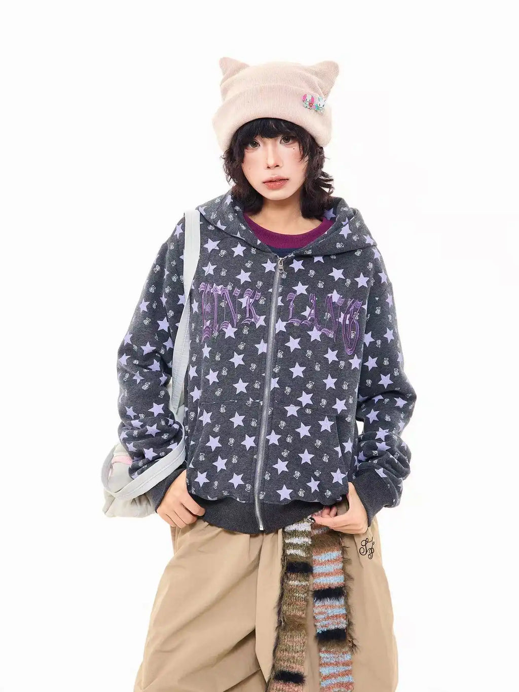 All Over Star Print Hoodie Jacket  oliviroa オリヴィオラ