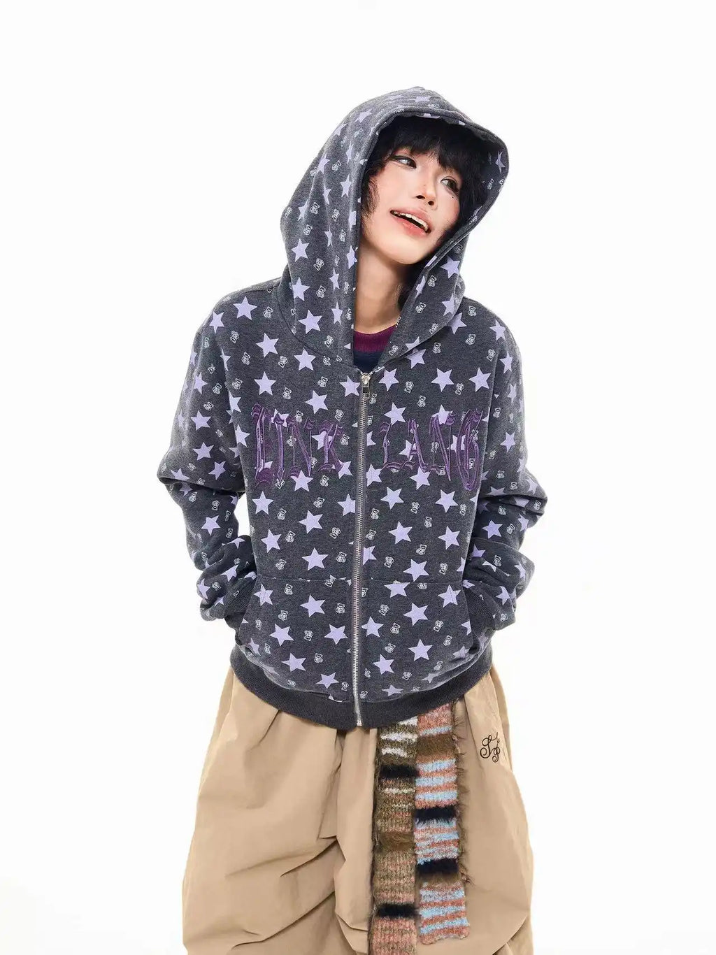 All Over Star Print Hoodie Jacket  OL2065