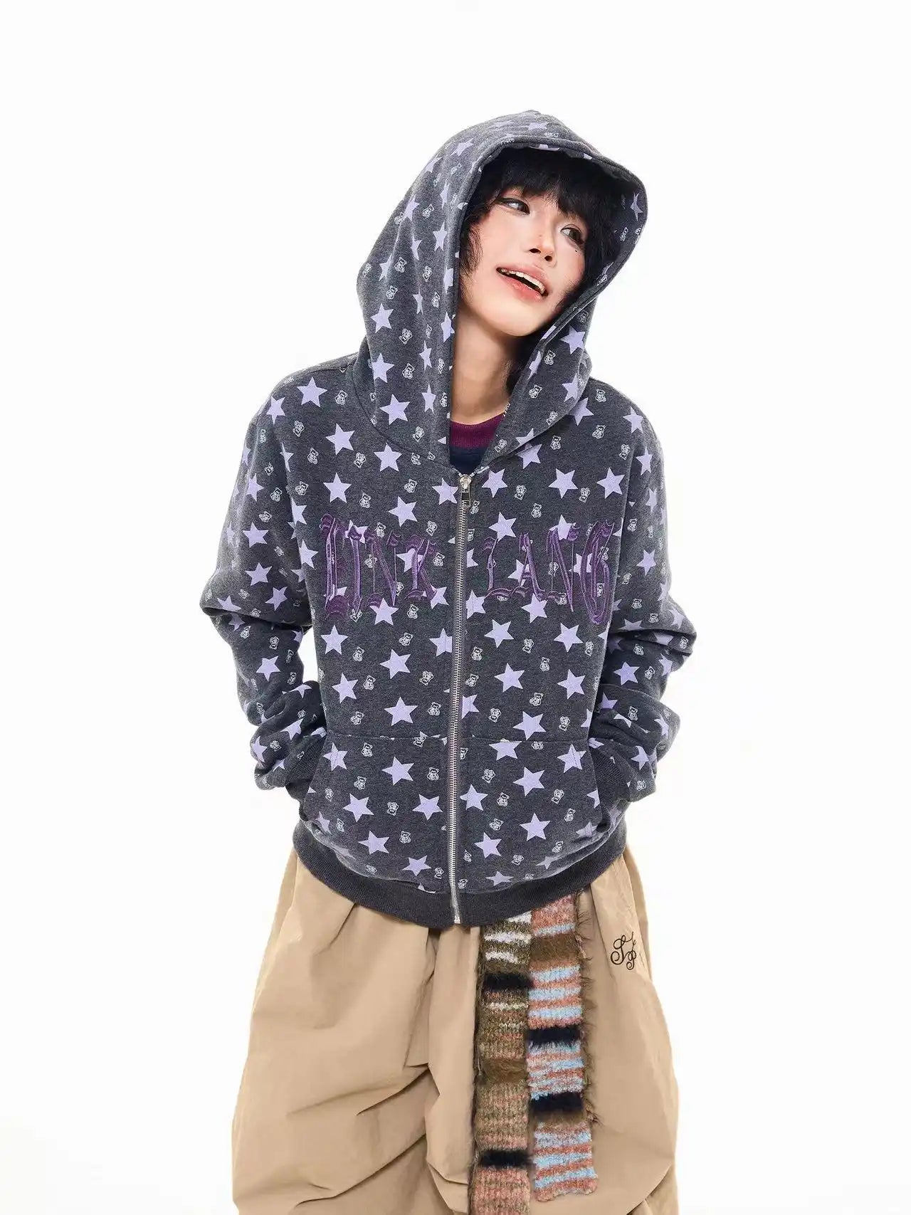 All Over Star Print Hoodie Jacket  OL2065