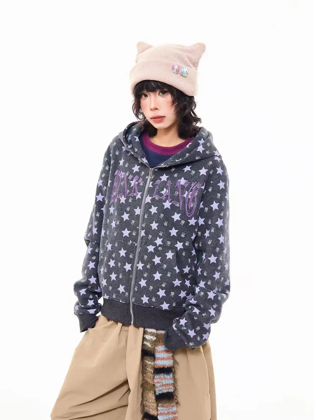 All Over Star Print Hoodie Jacket  oliviroa オリヴィオラ