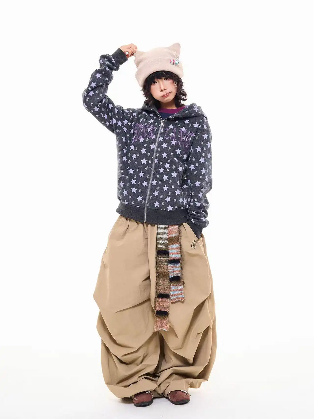 All Over Star Print Hoodie Jacket  OL2065