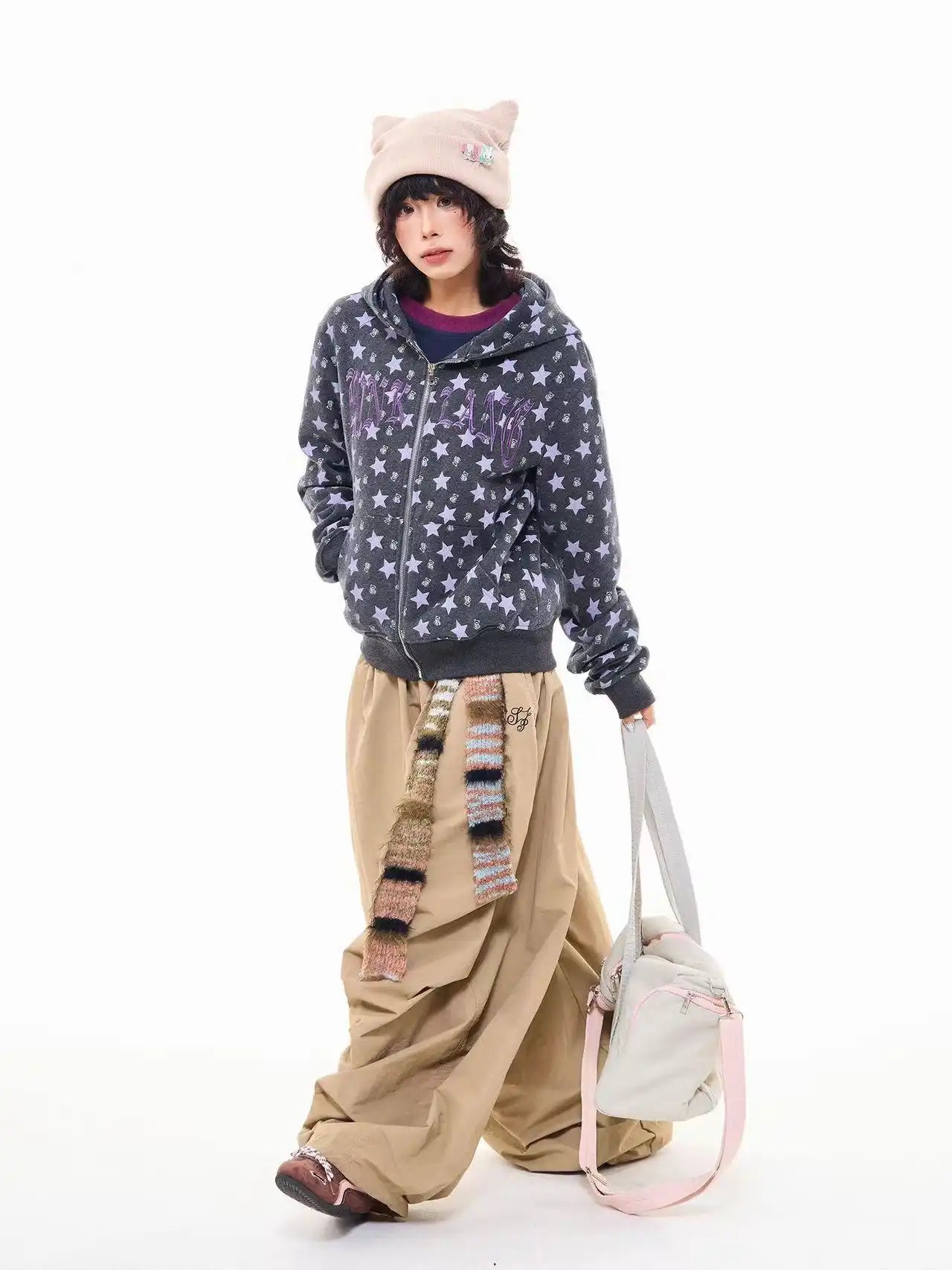 All Over Star Print Hoodie Jacket  OL2065