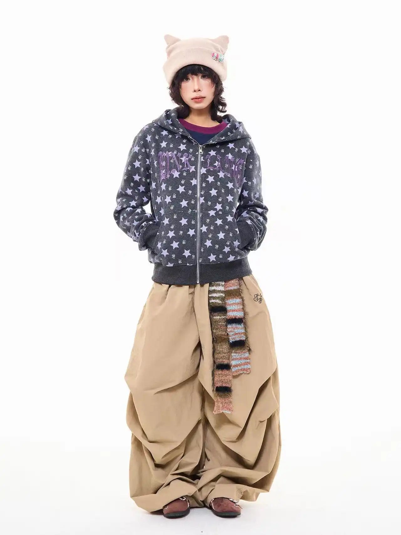 All Over Star Print Hoodie Jacket  OL2065