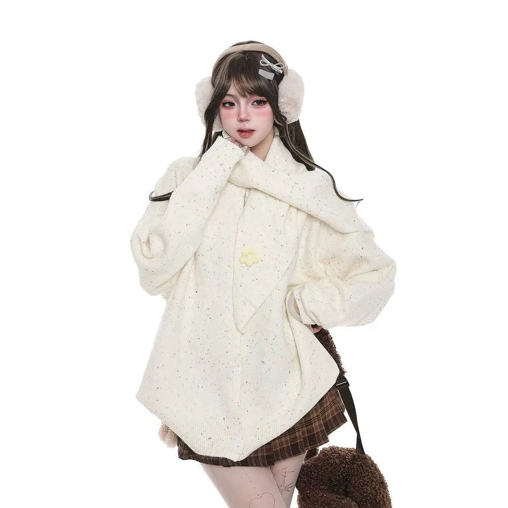 Confetti Dot Scarf Collar Cardigan  OL2066