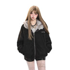 Faux Fur Collar Removable Bunny Ear Hooded Padded Jacket  OL2067