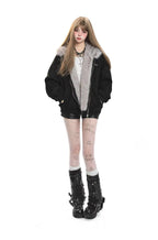Faux Fur Collar Removable Bunny Ear Hooded Padded Jacket  OL2067