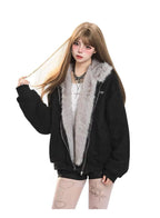 Faux Fur Collar Removable Bunny Ear Hooded Padded Jacket  OL2067