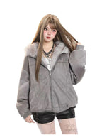 Faux Fur Collar Removable Bunny Ear Hooded Padded Jacket  OL2067