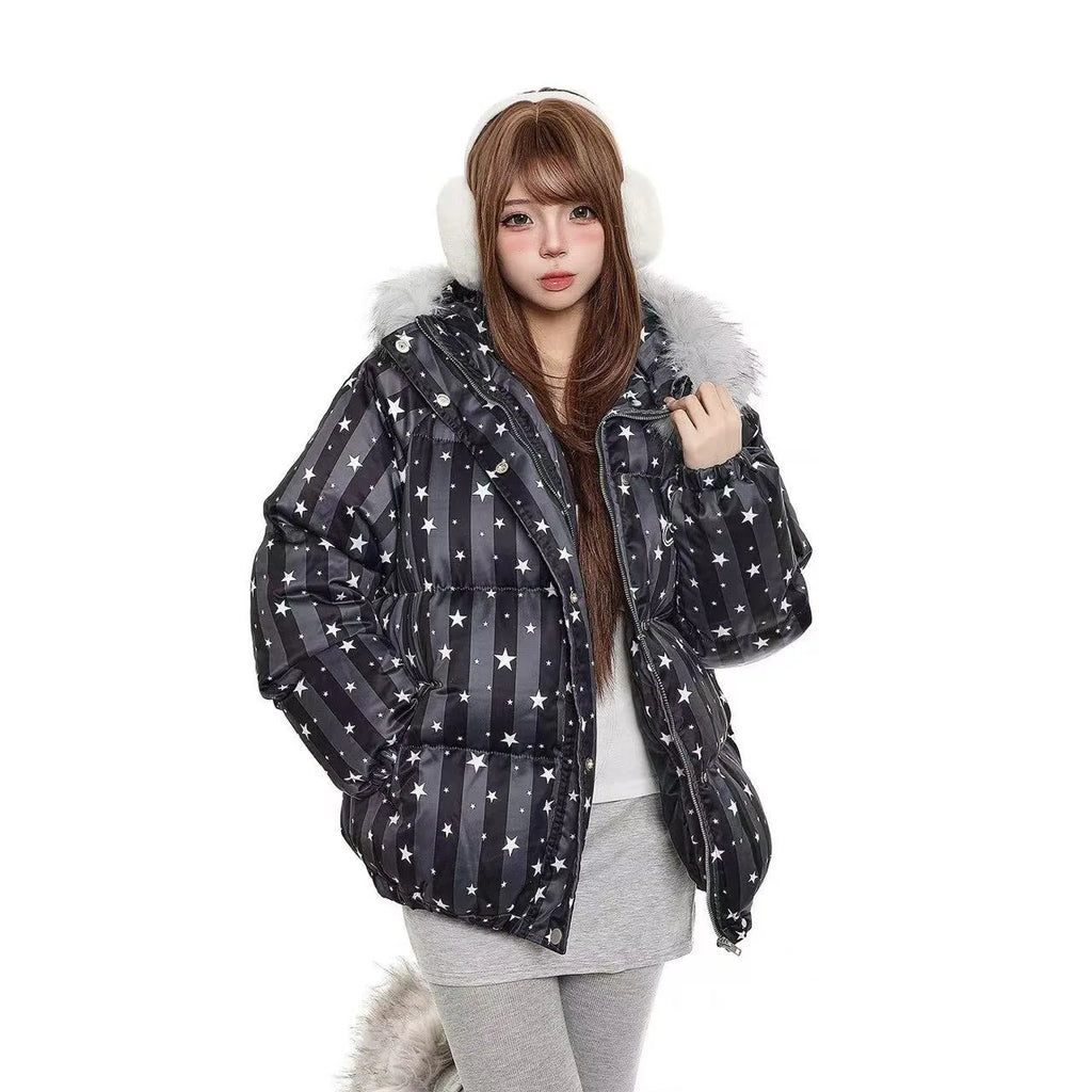 Star Detail Hooded Puffer Jacket  OL2068