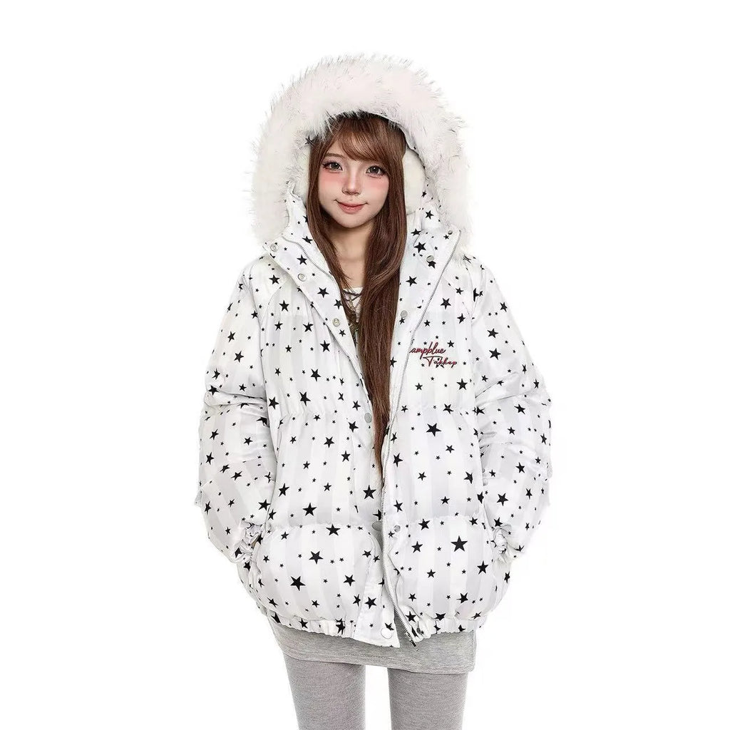 Star Detail Hooded Puffer Jacket  OL2068