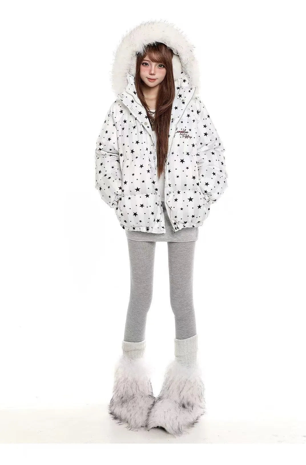 Star Detail Hooded Puffer Jacket  OL2068