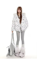 Star Detail Hooded Puffer Jacket  OL2068